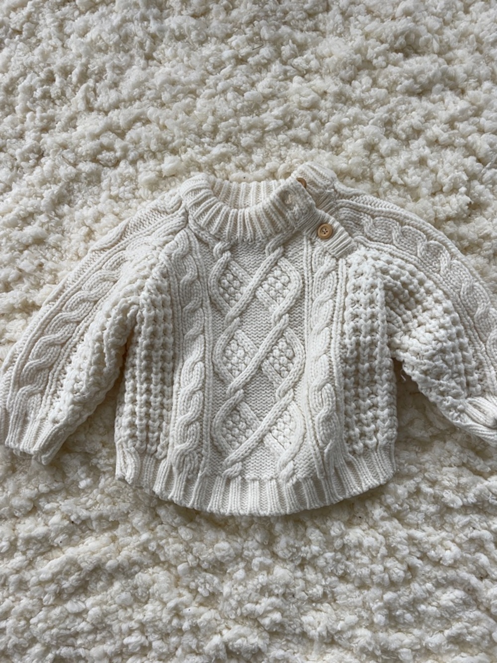 Cozy Cream Cable-Knit Baby Sweater with Button Neck
